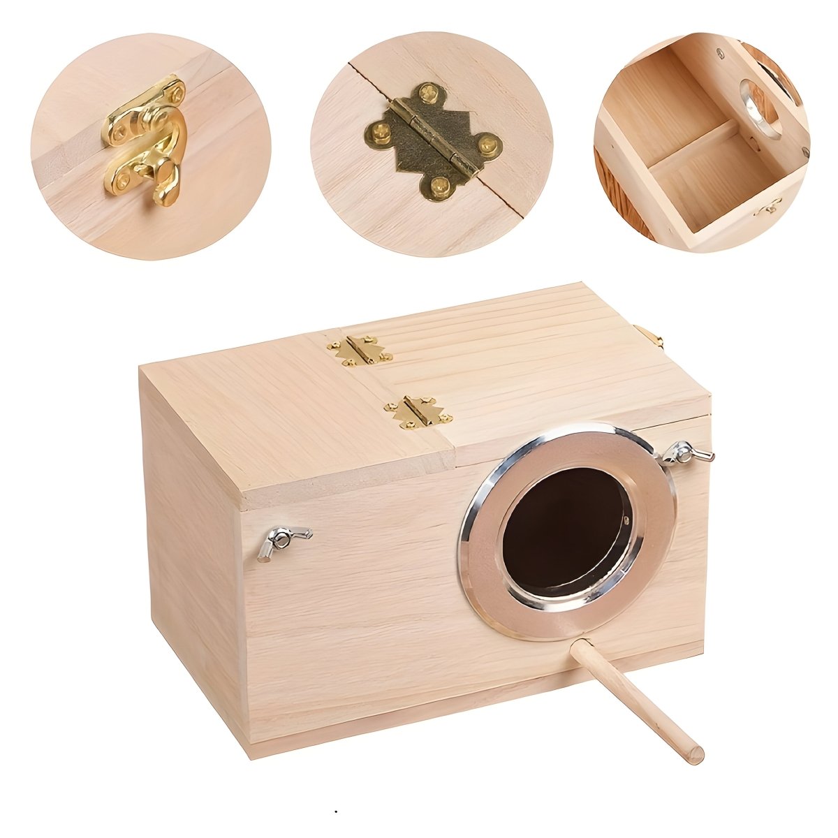 Natural Wooden Bird House Nesting Box for Parakeets and Small Birds 2