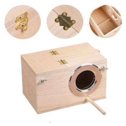 Natural Wooden Bird House Nesting Box for Parakeets and Small Birds 2