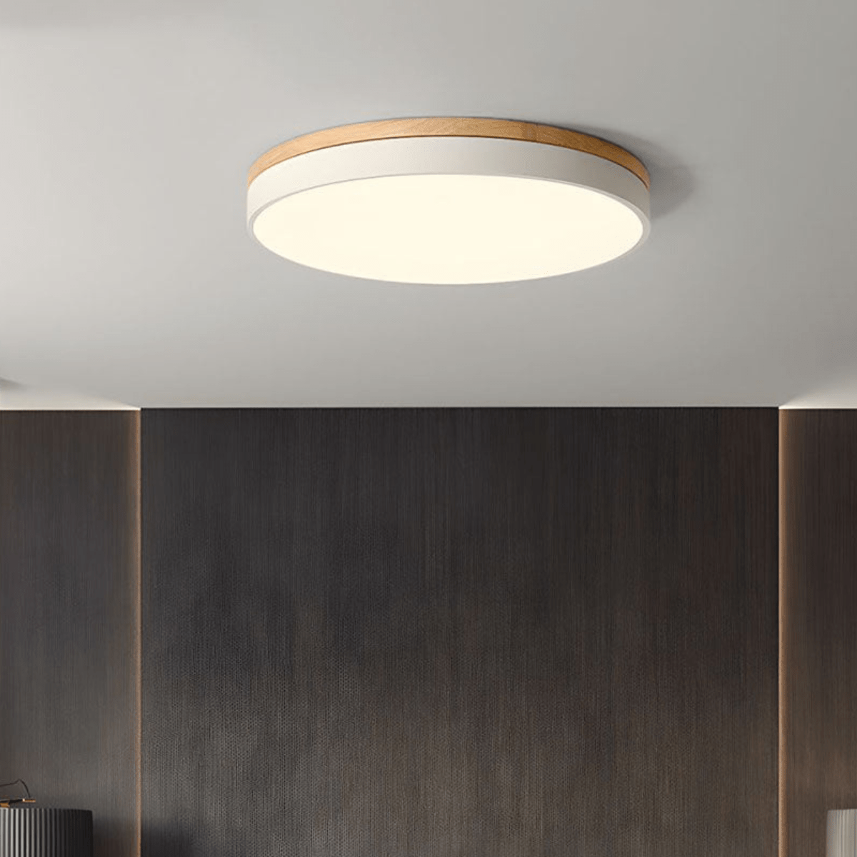 Nature's Glow - Modern LED Ceiling Light with Wood Accent & Green Band 1