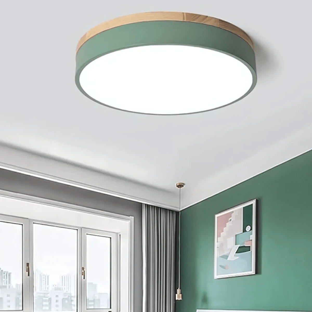 Nature's Glow - Modern LED Ceiling Light with Wood Accent & Green Band 6