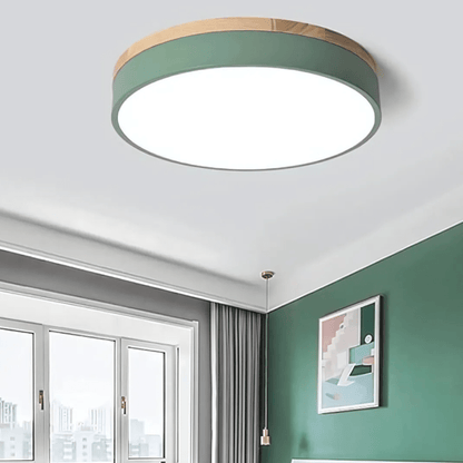 Nature's Glow - Modern LED Ceiling Light with Wood Accent & Green Band 6