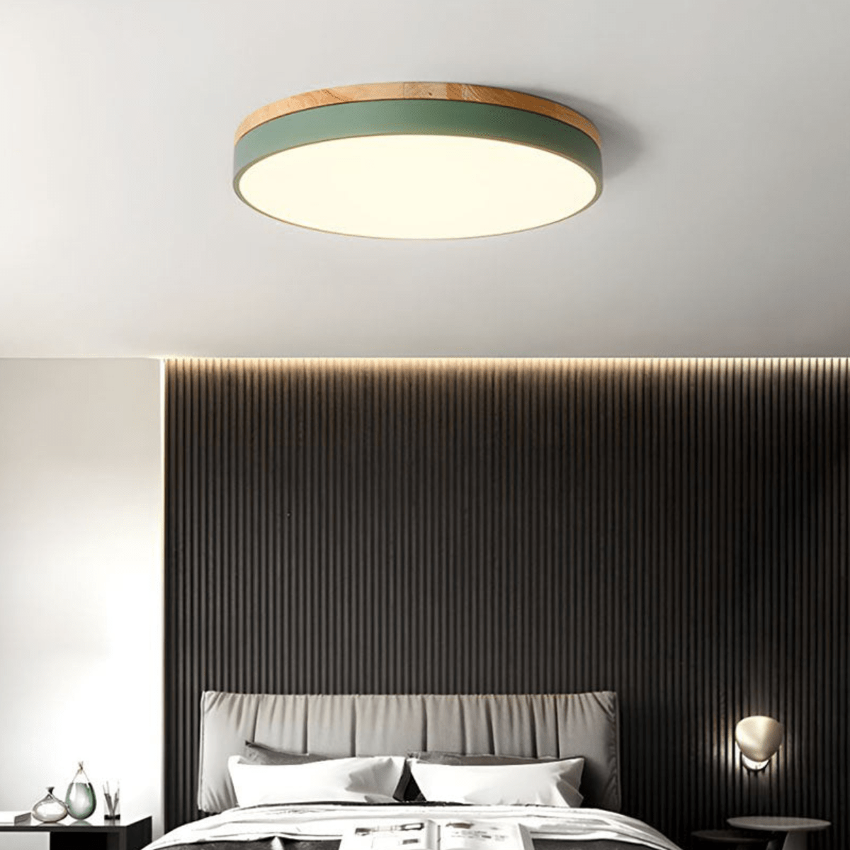 Nature's Glow - Modern LED Ceiling Light with Wood Accent & Green Band 7