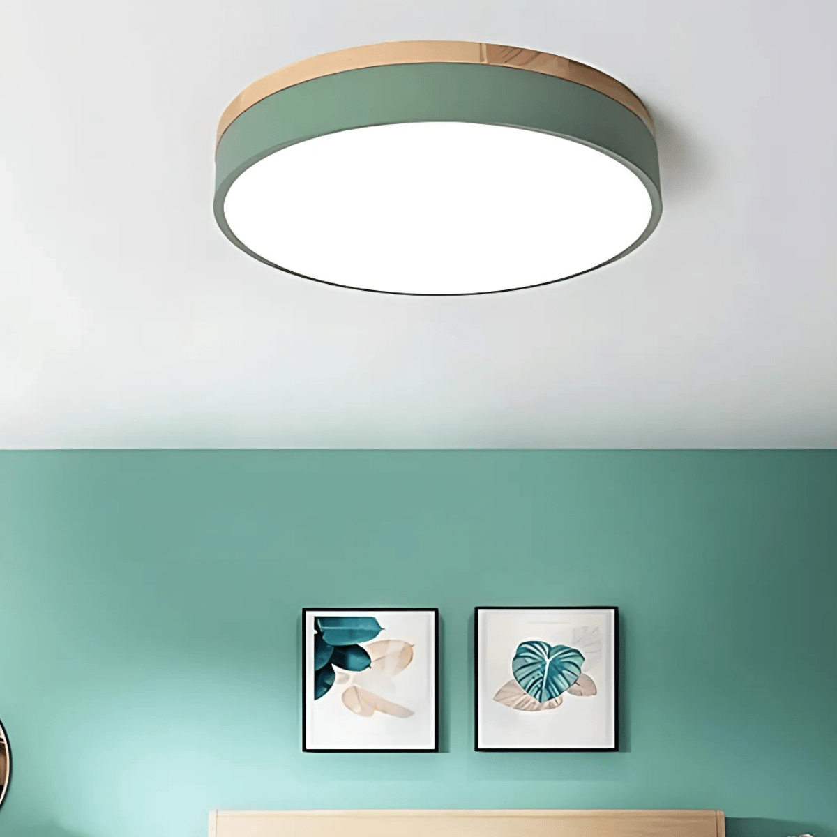 Nature's Glow - Modern LED Ceiling Light with Wood Accent & Green Band 8