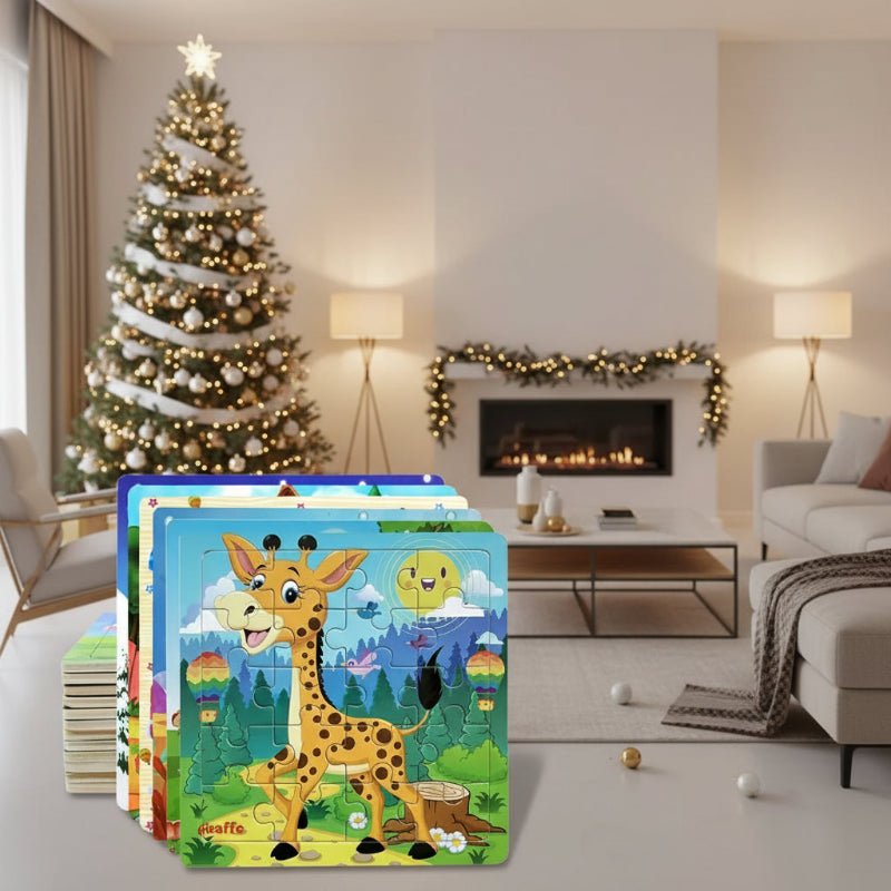 New 20 Piece Wooden 3d Puzzle Cartoon Animal Vehicle Jigsaw Puzzle Montessori Educational Toys For Kids Baby 1 2 3 Years 0