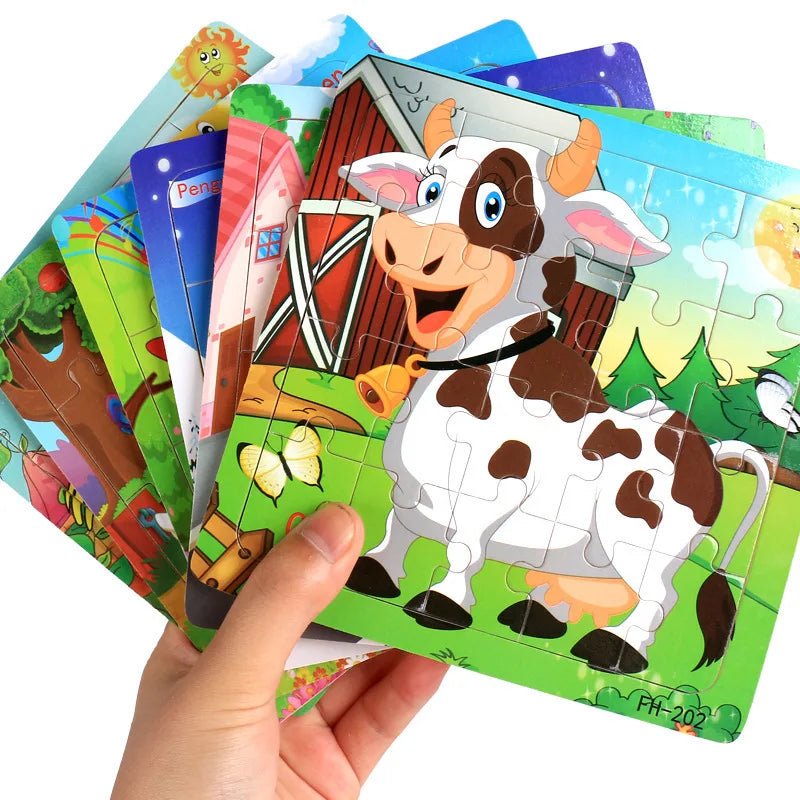 New 20 Piece Wooden 3d Puzzle Cartoon Animal Vehicle Jigsaw Puzzle Montessori Educational Toys For Kids Baby 1 2 3 Years 1