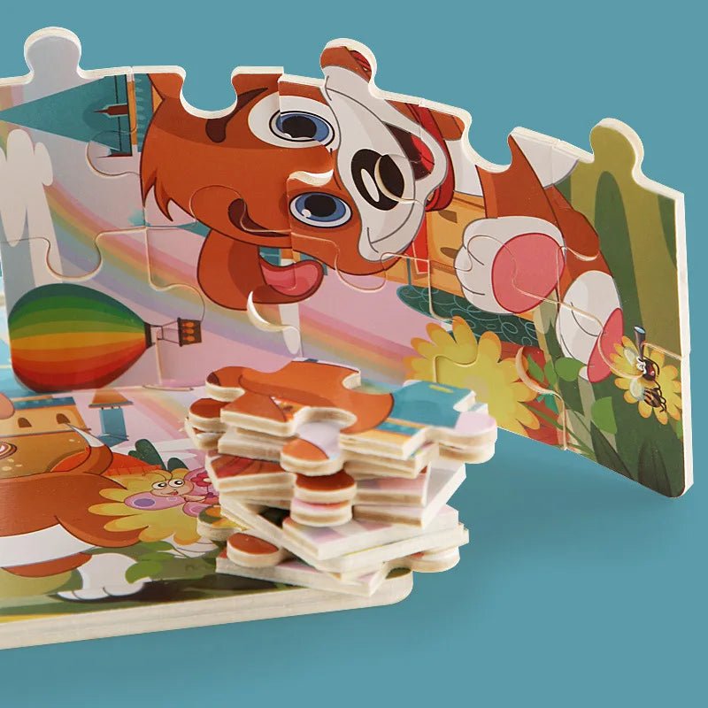 New 20 Piece Wooden 3d Puzzle Cartoon Animal Vehicle Jigsaw Puzzle Montessori Educational Toys For Kids Baby 1 2 3 Years 4