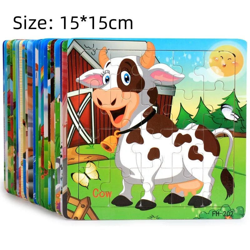 New 20 Piece Wooden 3d Puzzle Cartoon Animal Vehicle Jigsaw Puzzle Montessori Educational Toys For Kids Baby 1 2 3 Years 5