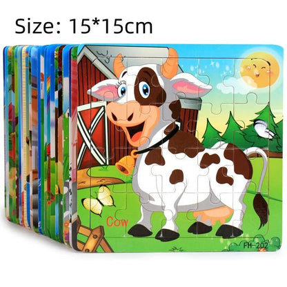 New 20 Piece Wooden 3d Puzzle Cartoon Animal Vehicle Jigsaw Puzzle Montessori Educational Toys For Kids Baby 1 2 3 Years 5