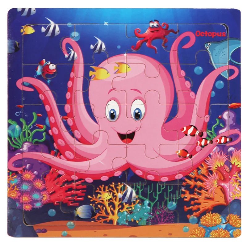 New 20 Piece Wooden 3d Puzzle Cartoon Animal Vehicle Jigsaw Puzzle Montessori Educational Toys For Kids Baby 1 2 3 Years 7