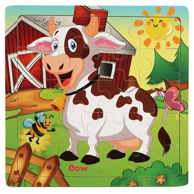 New 20 Piece Wooden 3d Puzzle Cartoon Animal Vehicle Jigsaw Puzzle Montessori Educational Toys For Kids Baby 1 2 3 Years 8