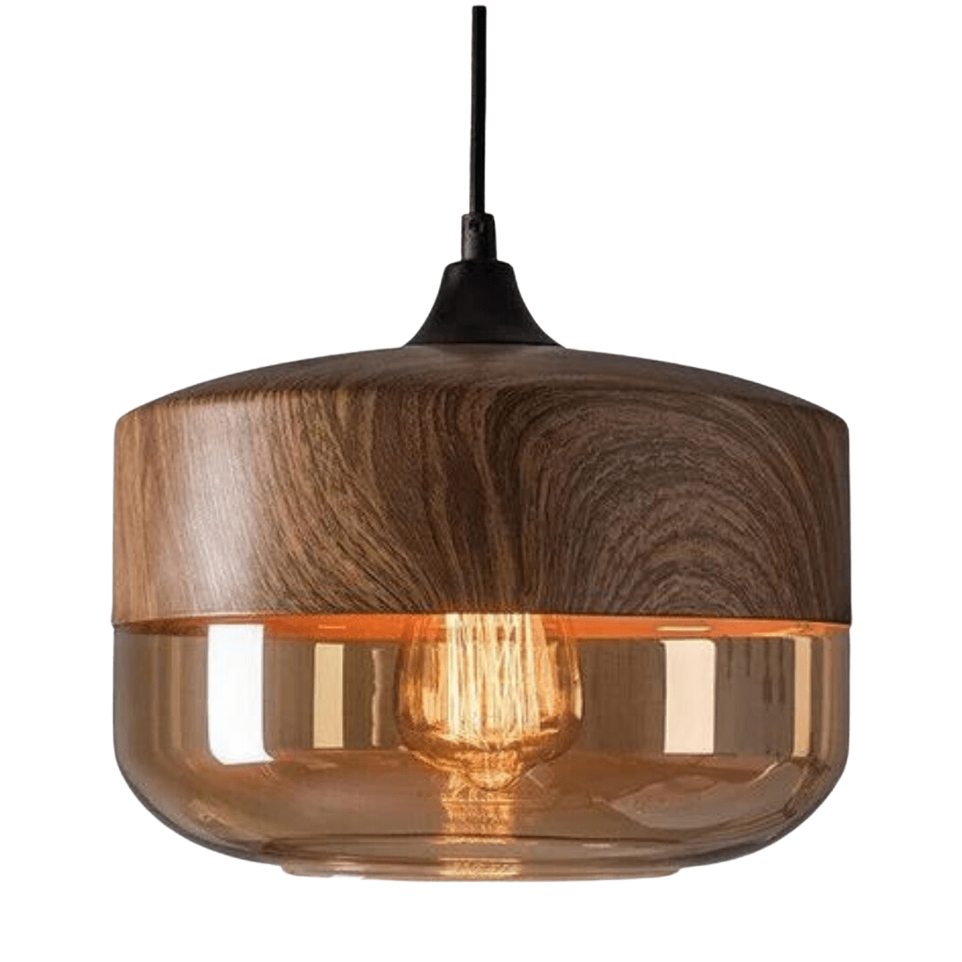 NordLuna - Adjustable Height Wooden Ceiling Lamp with Tinted Glass Light Fixture 1