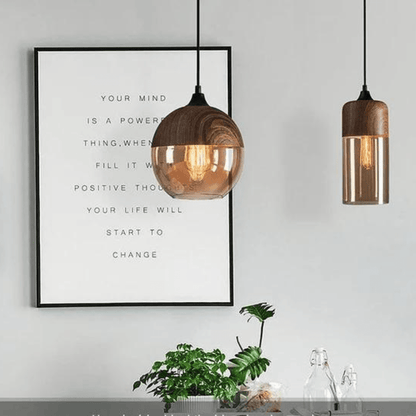 NordLuna - Adjustable Height Wooden Ceiling Lamp with Tinted Glass Light Fixture 7