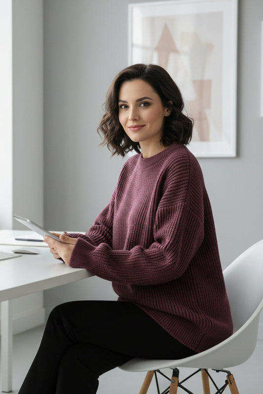 YESHA – Women’s Ribbed Knit Sweater with Relaxed Fit