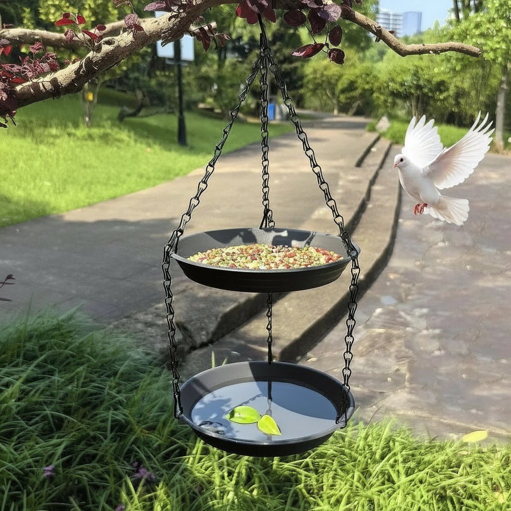 Outdoor Hanging Bird Feeder with Double Plates and Chain - Durable Anti-Rust Design 0