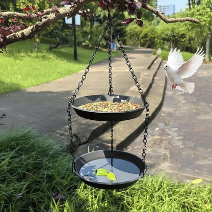 Outdoor Hanging Bird Feeder with Double Plates and Chain - Durable Anti-Rust Design 0