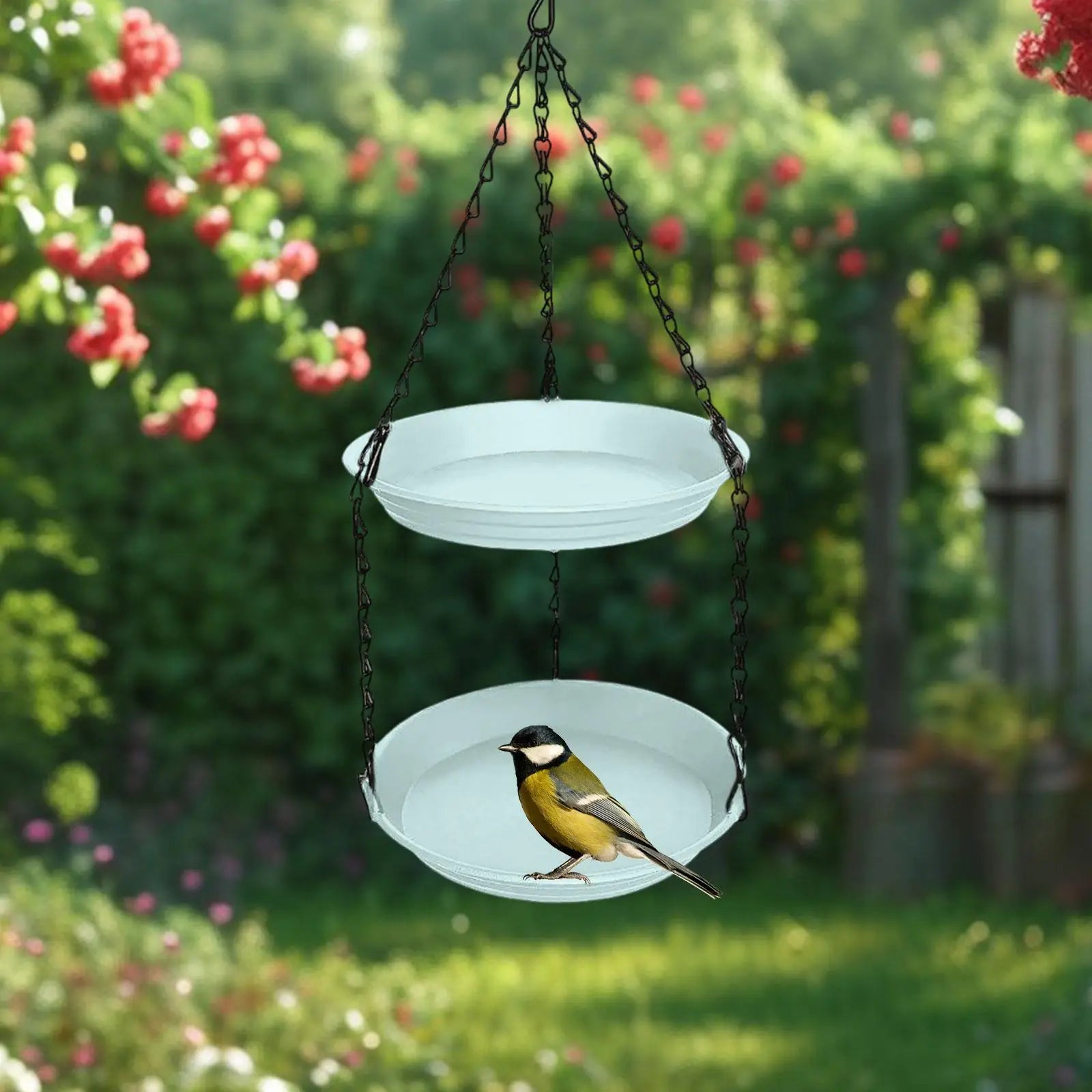 Outdoor Hanging Bird Feeder with Double Plates and Chain - Durable Anti-Rust Design 2
