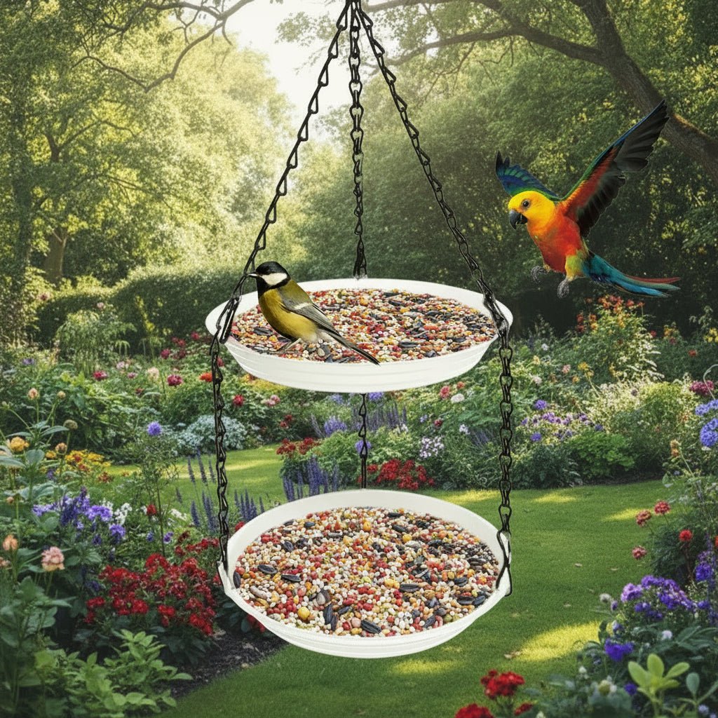 Outdoor Hanging Bird Feeder with Double Plates and Chain - Durable Anti-Rust Design 3