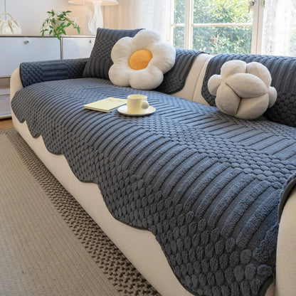 PLUSHCREAM – Thick tufted fleece sofa throw for warm winter coziness 10