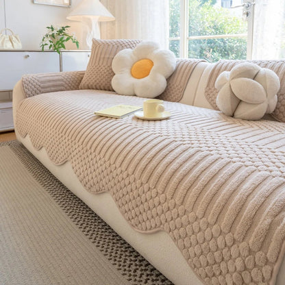 PLUSHCREAM – Thick tufted fleece sofa throw for warm winter coziness 12