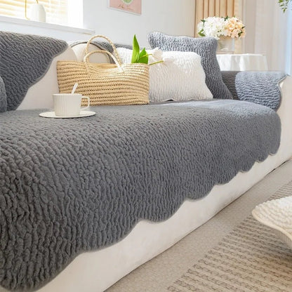 PLUSHCREAM – Thick tufted fleece sofa throw for warm winter coziness 13