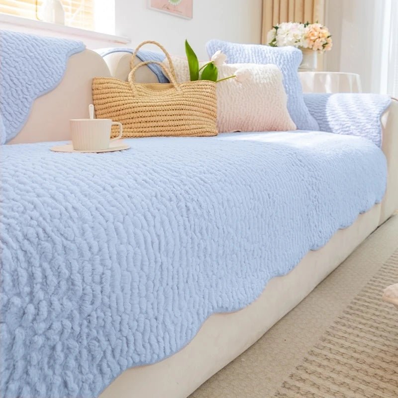 PLUSHCREAM – Thick tufted fleece sofa throw for warm winter coziness 14