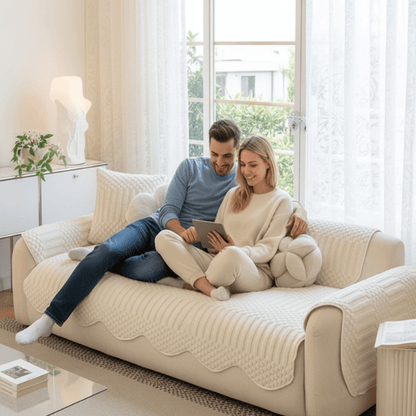 PLUSHCREAM – Thick tufted fleece sofa throw for warm winter coziness 2