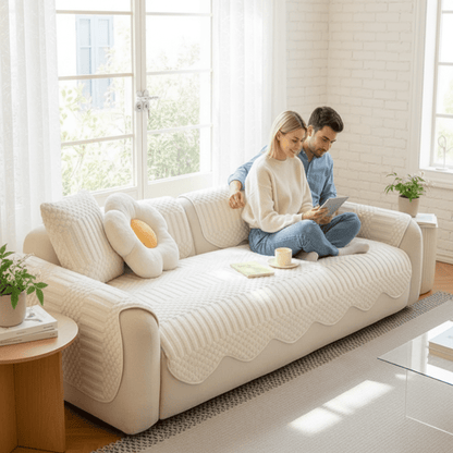 PLUSHCREAM – Thick tufted fleece sofa throw for warm winter coziness 3