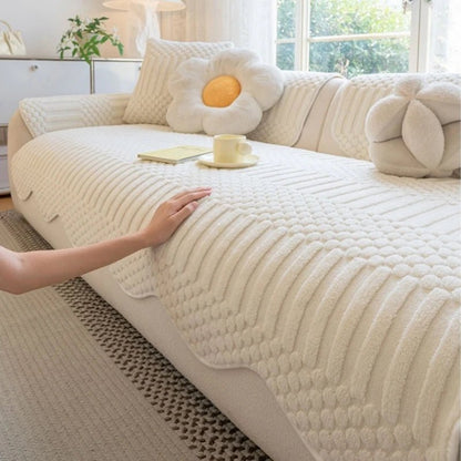 PLUSHCREAM – Thick tufted fleece sofa throw for warm winter coziness 4