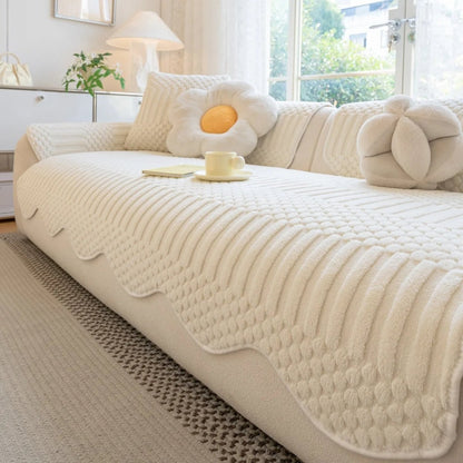 PLUSHCREAM – Thick tufted fleece sofa throw for warm winter coziness 9