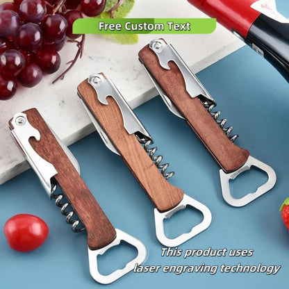 Personalized 3-in-1 Wooden and Stainless Steel Bottle Opener for Beer and Wine 0