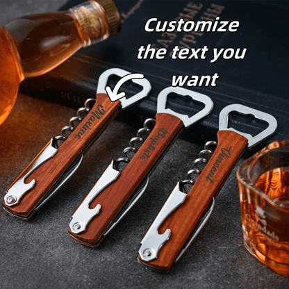 Personalized 3-in-1 Wooden and Stainless Steel Bottle Opener for Beer and Wine 3