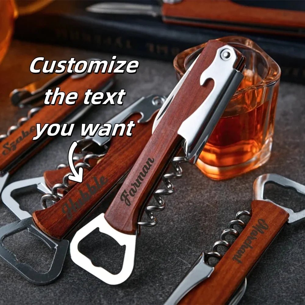 Personalized 3-in-1 Wooden and Stainless Steel Bottle Opener for Beer and Wine 4