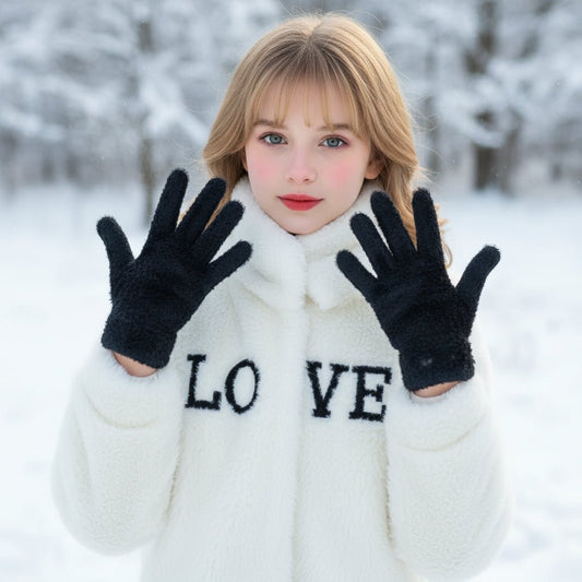 Plush Winter Five Finger Gloves - Windproof & Warm for Outdoor Activities 8