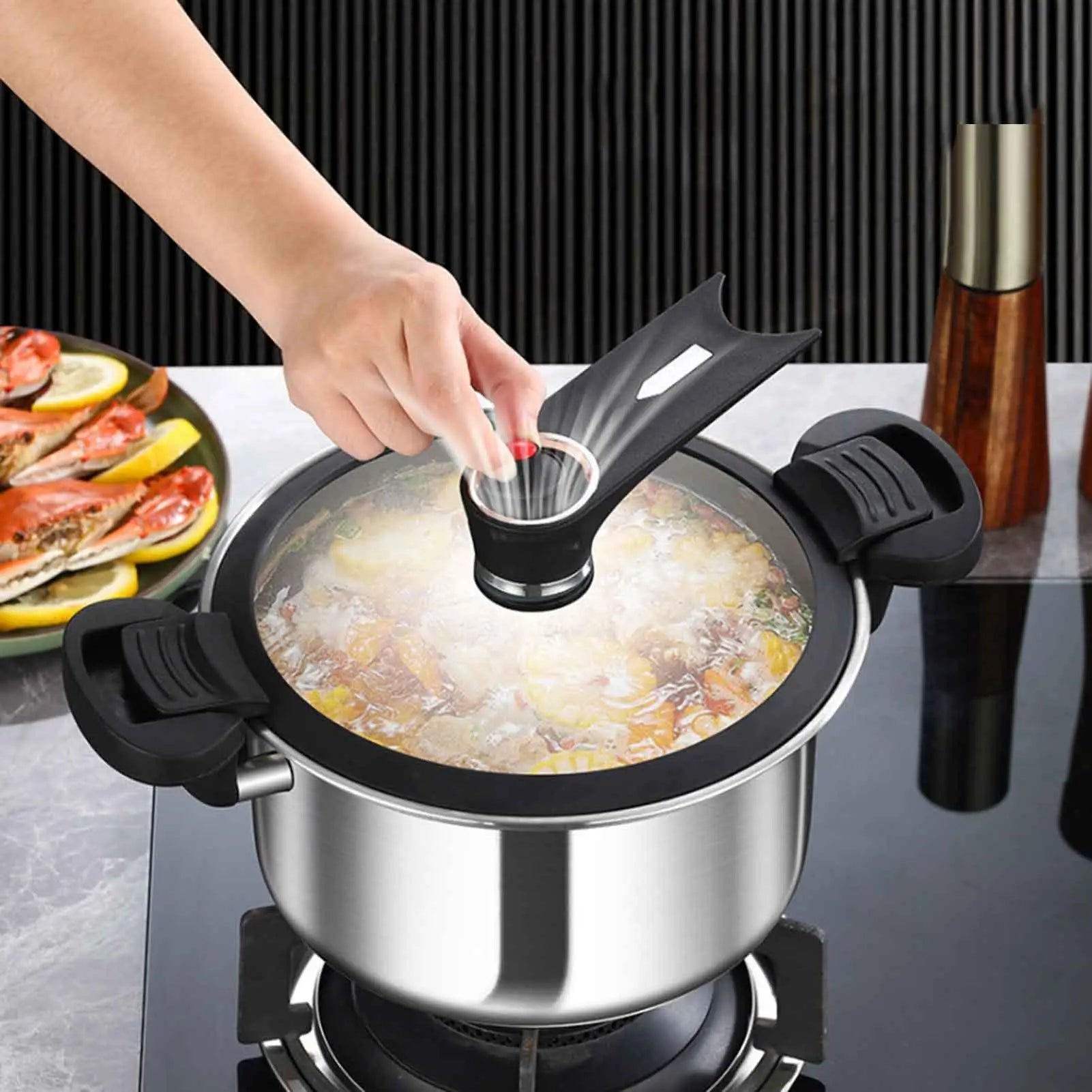 Portable Stainless Steel Pressure Cooker - Fast Cooking with 5-Layer Steel Base 1