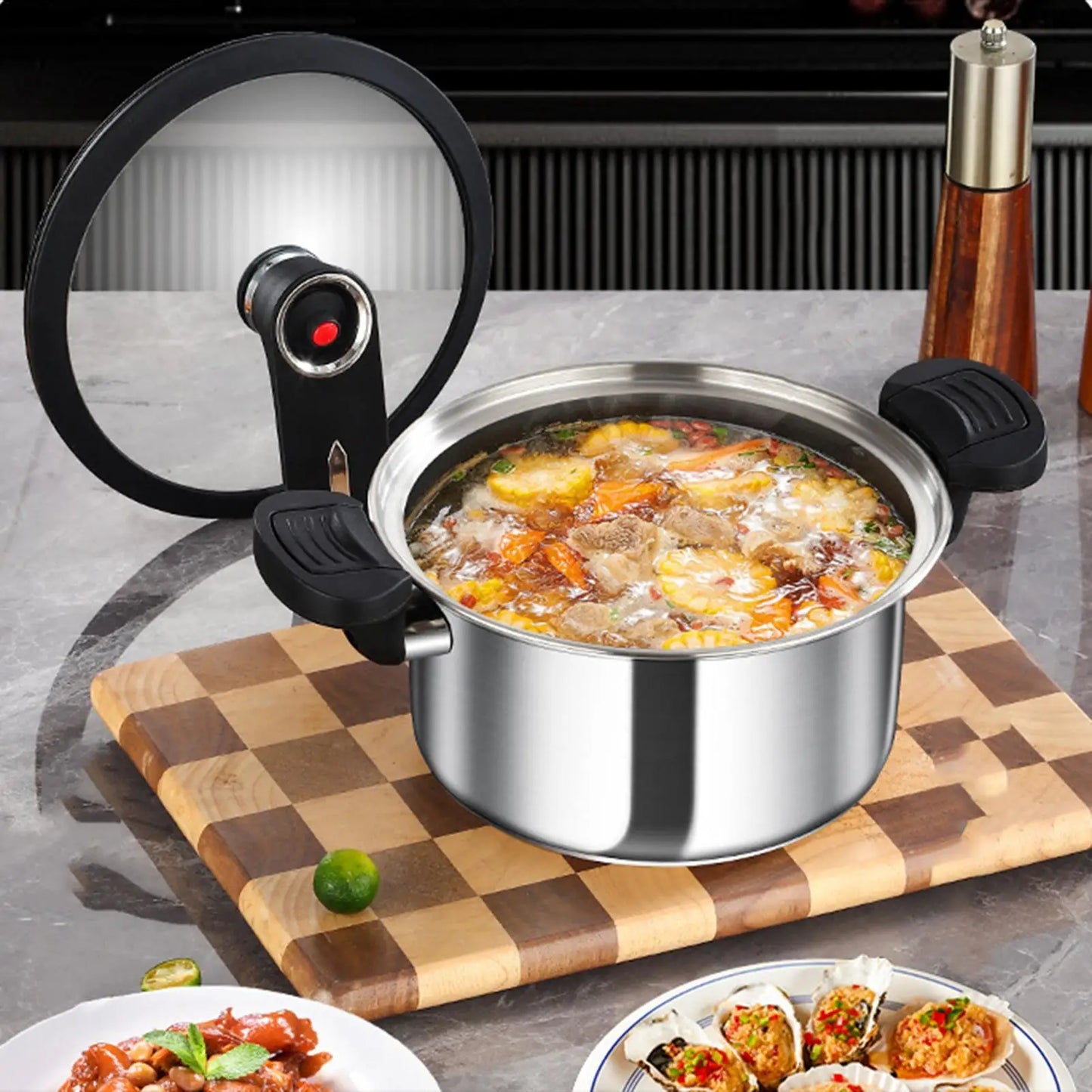 Portable Stainless Steel Pressure Cooker - Fast Cooking with 5-Layer Steel Base 2