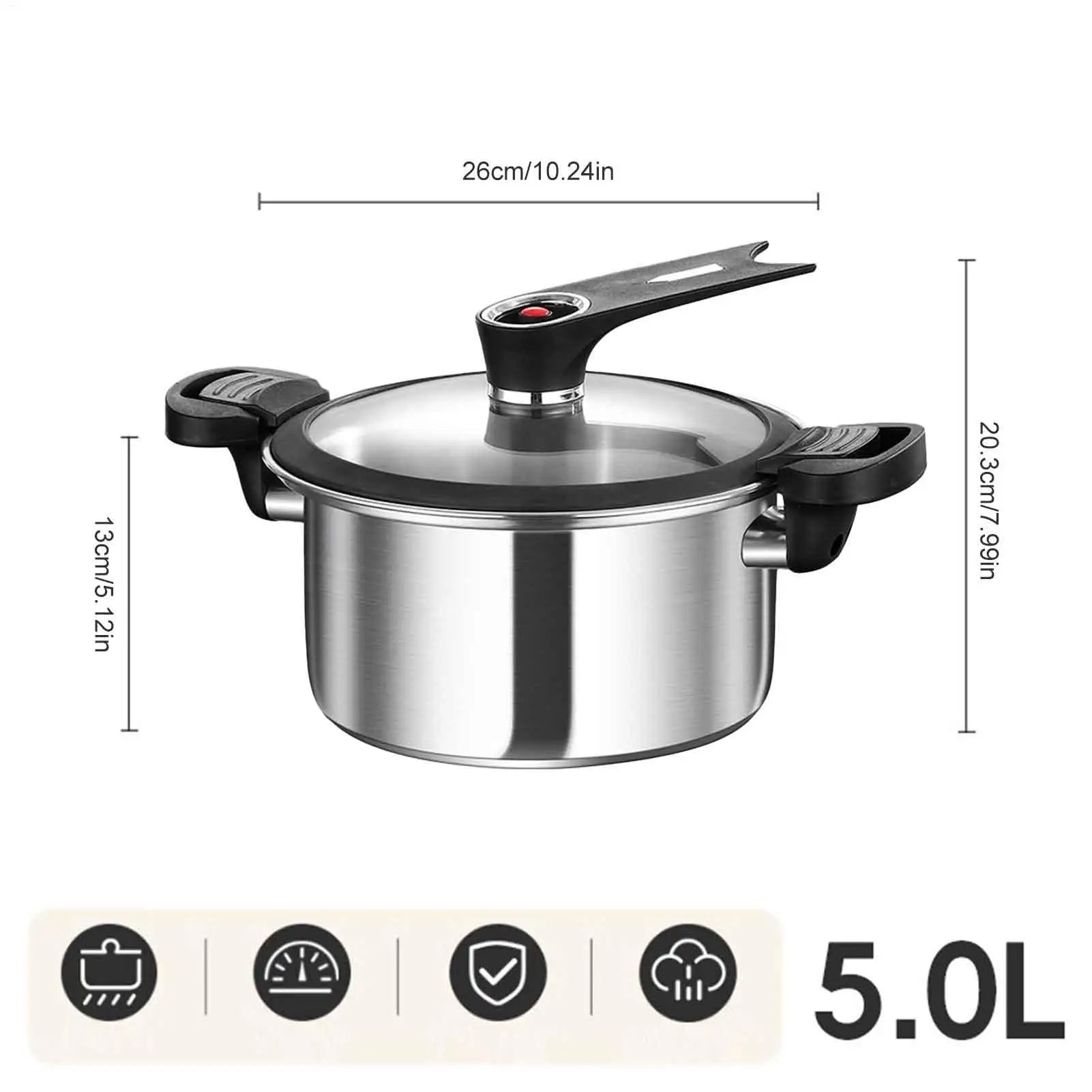 Portable Stainless Steel Pressure Cooker - Fast Cooking with 5-Layer Steel Base 5
