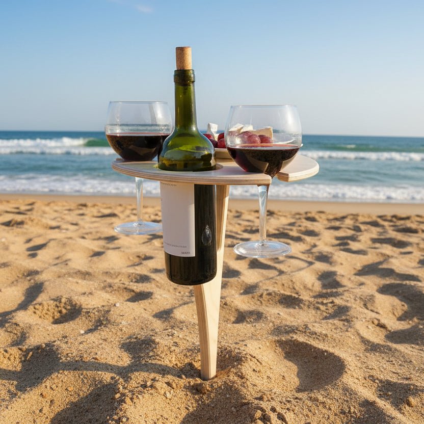 Portable Wooden Wine Table - Folding Outdoor Glass Holder for Picnics & Camping 0