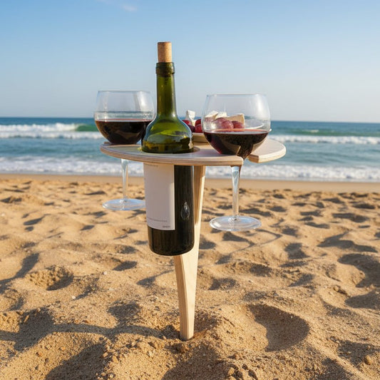 Portable Wooden Wine Table - Folding Outdoor Glass Holder for Picnics & Camping 0