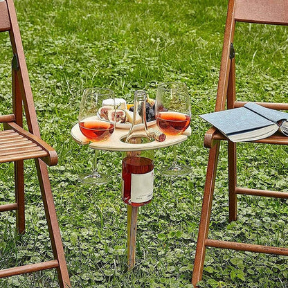 Portable Wooden Wine Table - Folding Outdoor Glass Holder for Picnics & Camping 1