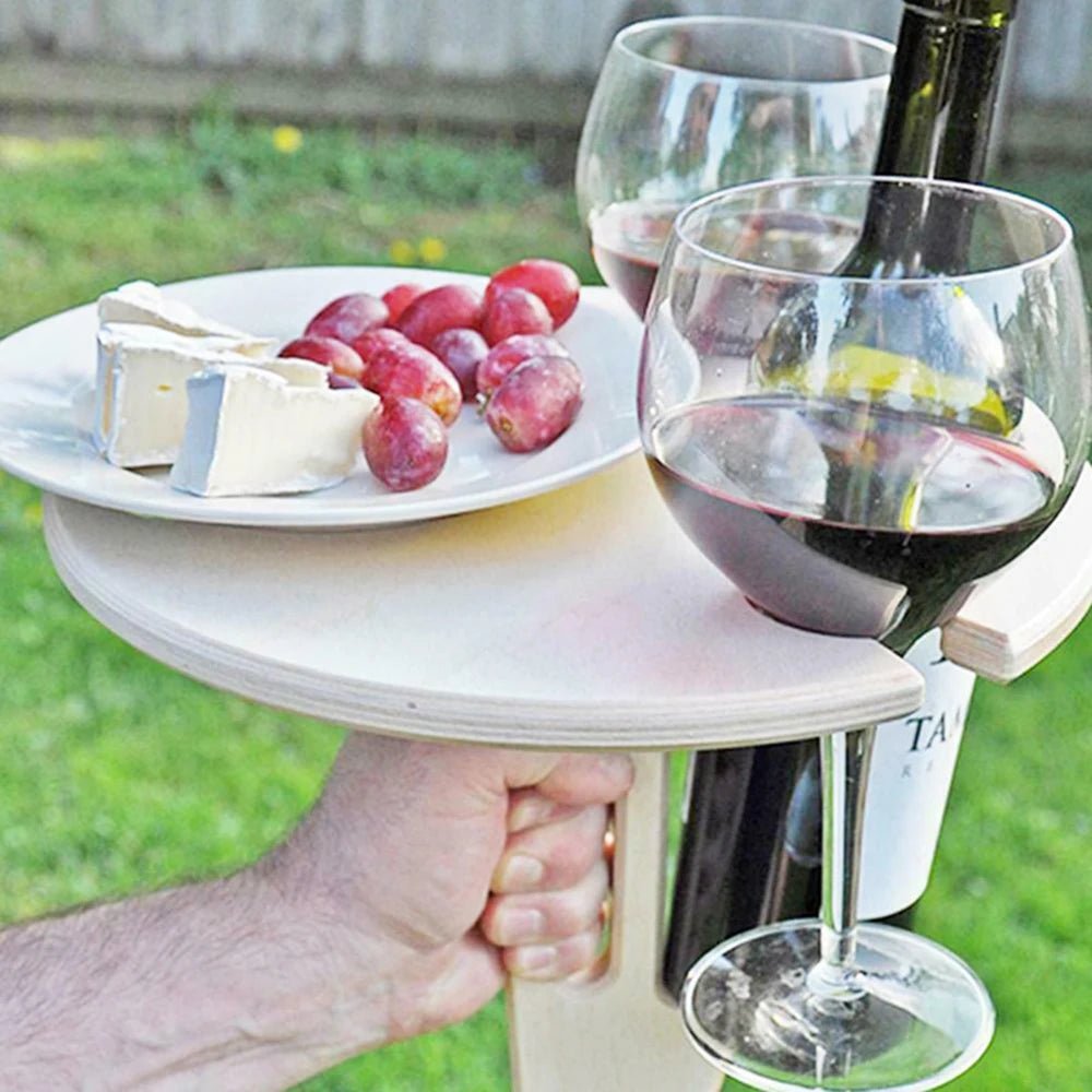 Portable Wooden Wine Table - Folding Outdoor Glass Holder for Picnics & Camping 2