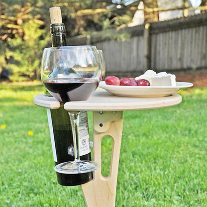 Portable Wooden Wine Table - Folding Outdoor Glass Holder for Picnics & Camping 3