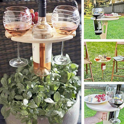 Portable Wooden Wine Table - Folding Outdoor Glass Holder for Picnics & Camping 4