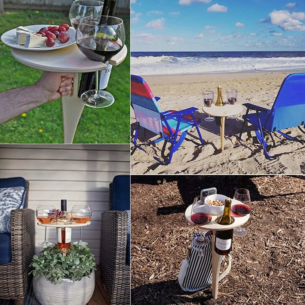 Portable Wooden Wine Table - Folding Outdoor Glass Holder for Picnics & Camping 5