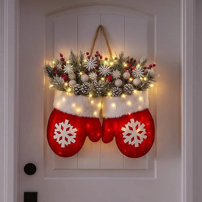 Pre-Lit Christmas Wreath - Mitten Shape with 120 LEDs & Timer for Holiday Decor 1