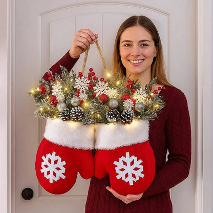 Pre-Lit Christmas Wreath - Mitten Shape with 120 LEDs & Timer for Holiday Decor 2