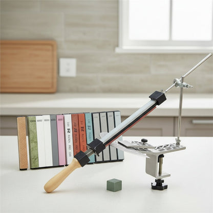 Precision Manual Knife Sharpener with Adjustable Rotatable Clamp for All Blades 0