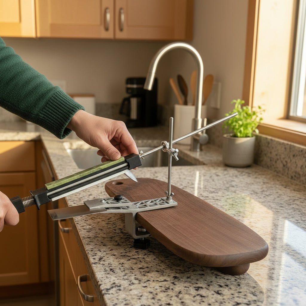 Precision Manual Knife Sharpener with Adjustable Rotatable Clamp for All Blades 1