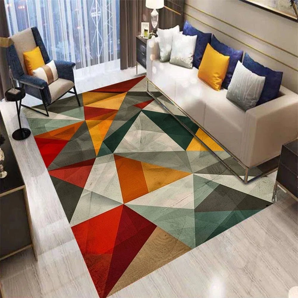 Premium Beige and Brown Geometric Area Mat - Soft Polyester, Machine Washable, Anti-Slip Design for Living Room & Office 1