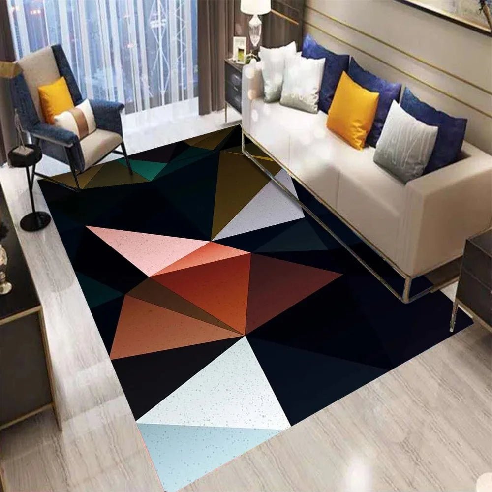 Premium Beige and Brown Geometric Area Mat - Soft Polyester, Machine Washable, Anti-Slip Design for Living Room & Office 2