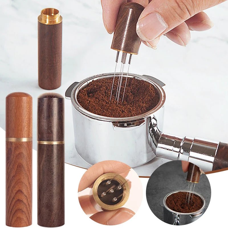 Premium Espresso Coffee Tamper with Stainless Steel Needles & Wooden Handle 0